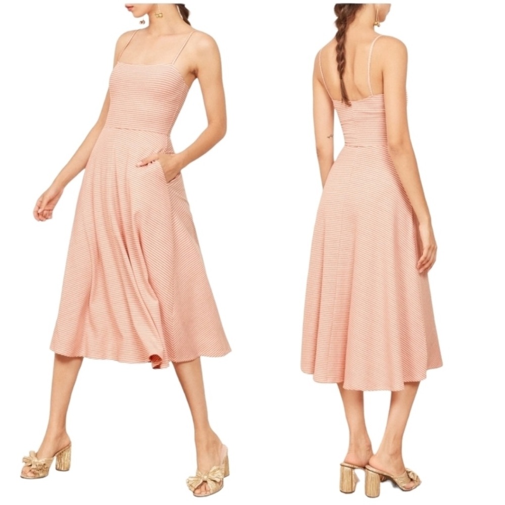 Reformation Bettie Ribbed Knit Midi Dress in
Lara Stripe